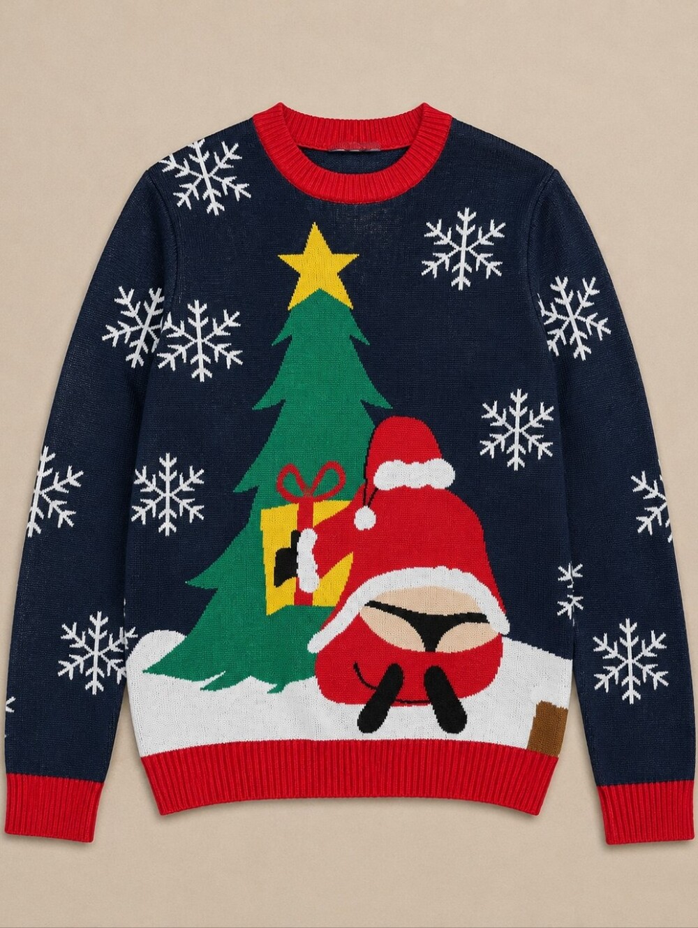 Tipsy Elves Whale Tail Ugly Christmas Sweater Navy Blue Mens Medium Santa Thong - Picture 3 of 12